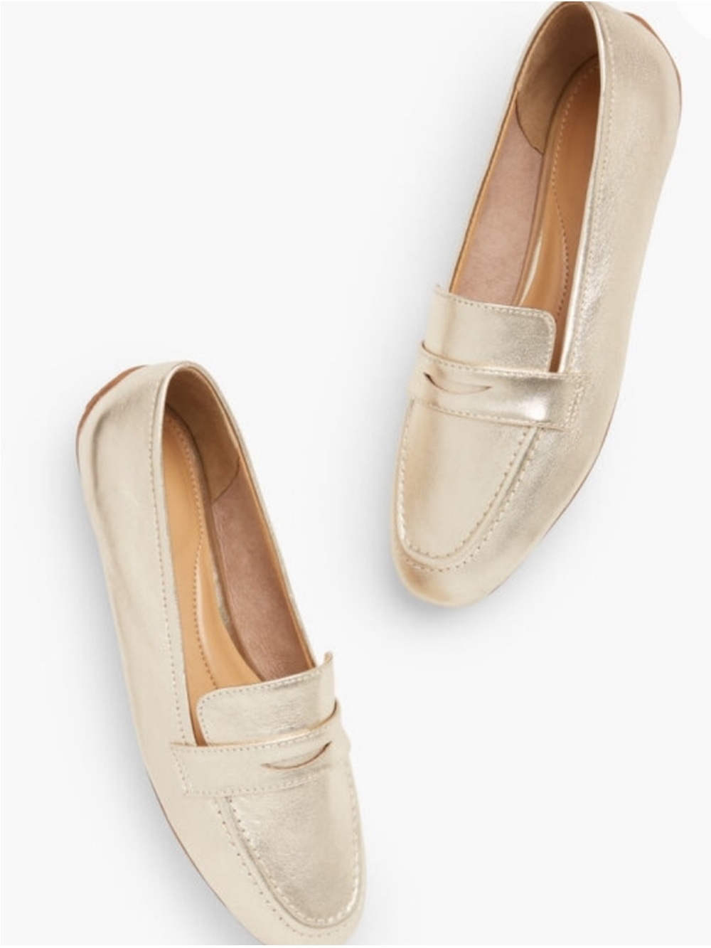 Talbots Jessie Metallic Leather Loafers Gold Slip-On Flats Size 8M